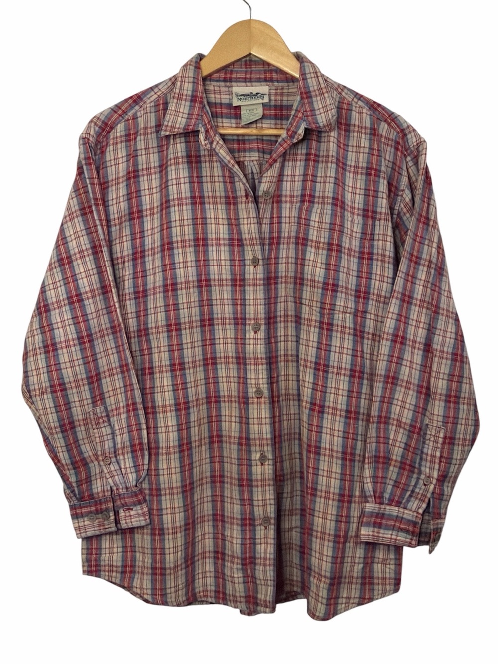 Northern Reflections Plaid Button-Up Shirt Red Blue Cotton Medium